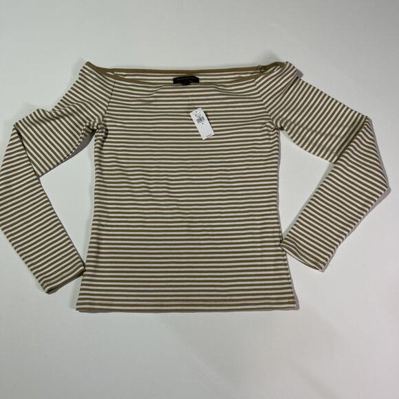 New Banana Republic Off The Shoulder Rib new british khaki stripe Size M - Picture 1 of 7